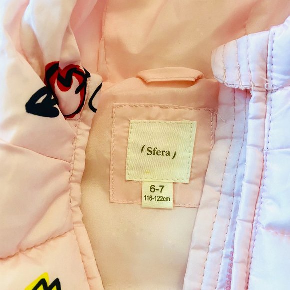 SFERA Cute Pinky 2 Pockets Hooded Sleeveless Puffed Jacket for Girls , size 6-7 - Picture 3 of 12